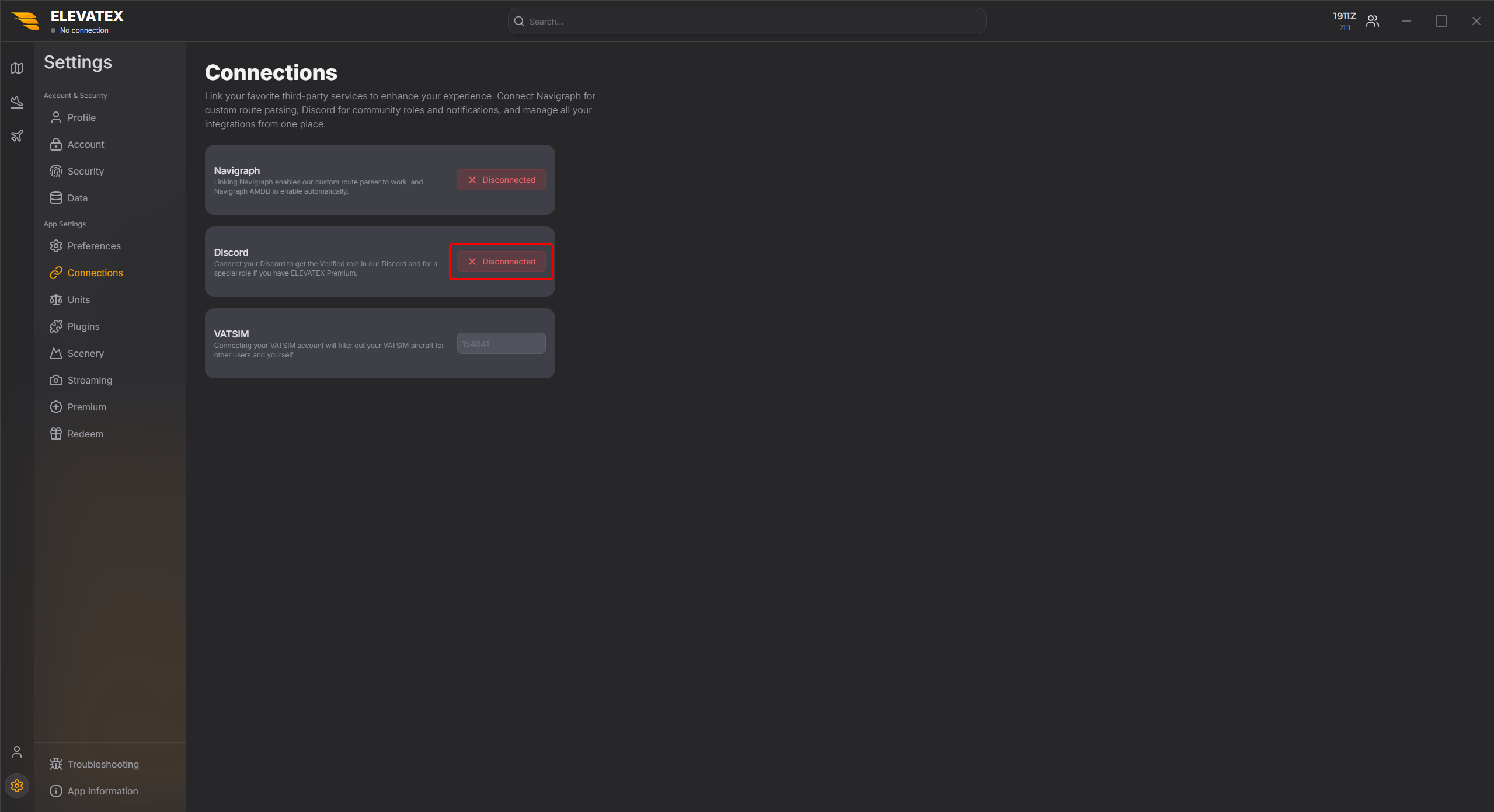 Discord connection button