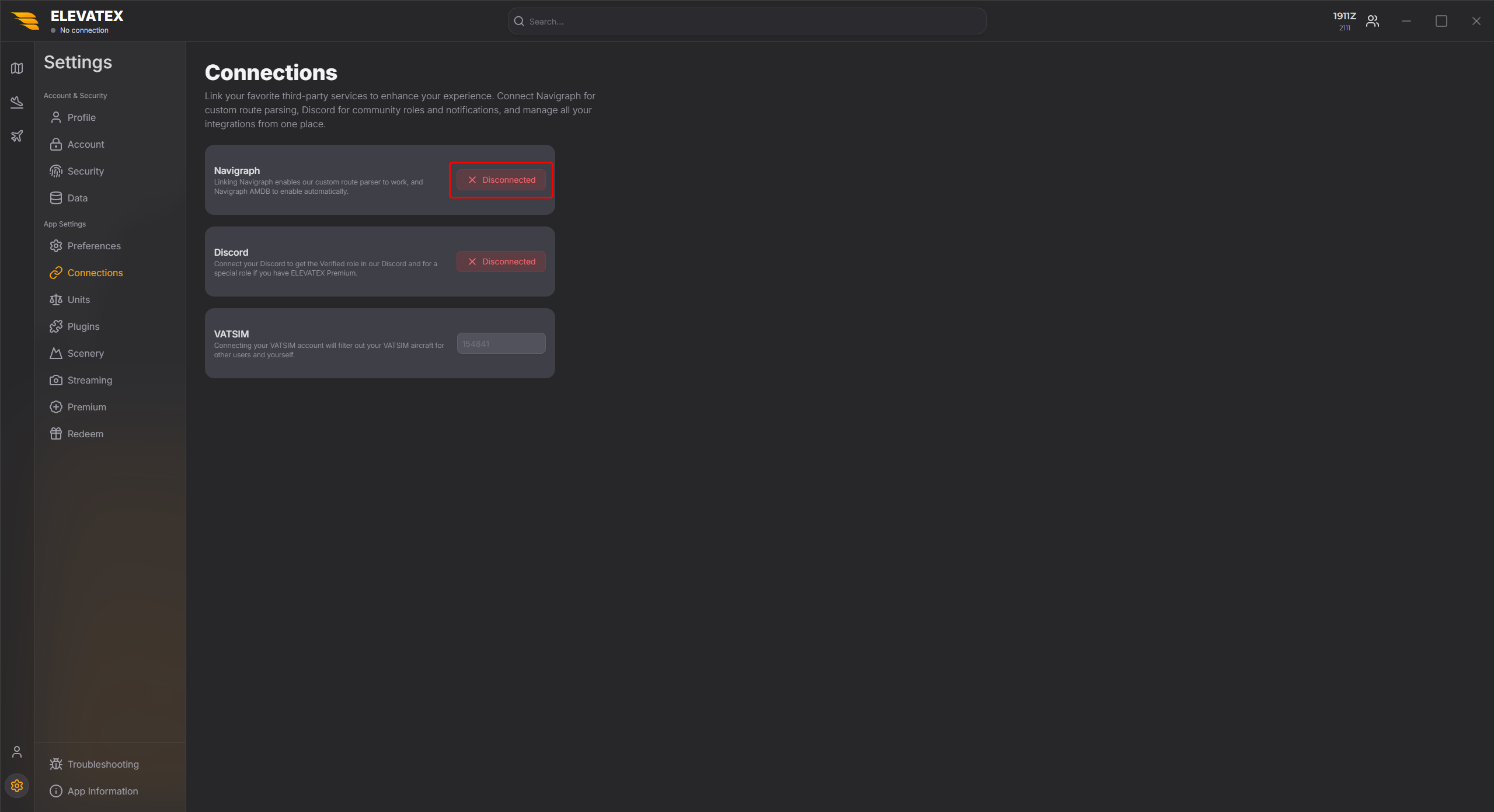 Navigraph connection button